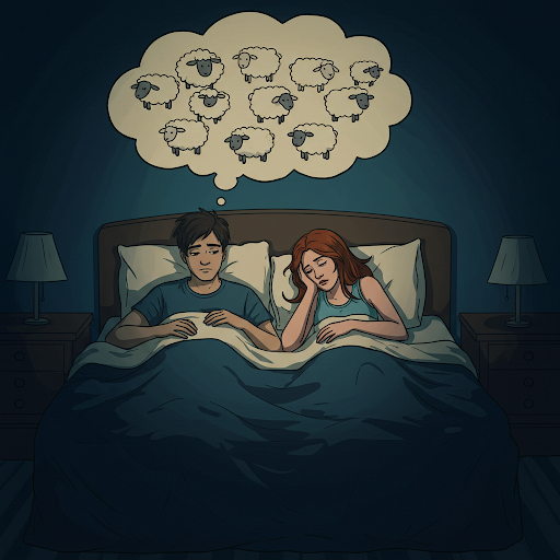 Couple peacefully sleeping and counting sheep to improve sleep quality and manage diabetes.