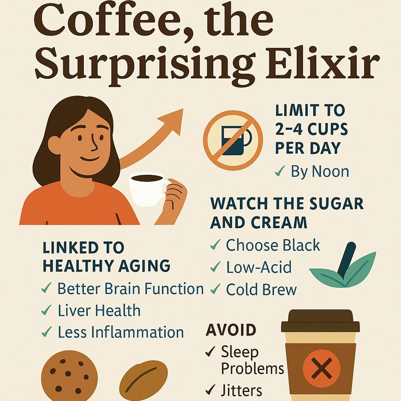 Infographic on coffee's health benefits and healthy aging tips